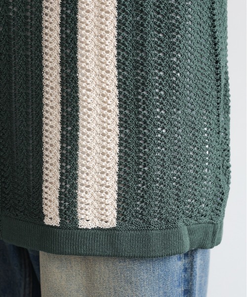 RAGEBLUE（レイジブルー）の「クロシェ編み/オーバーサイズニットシャツカーディガン（ニット/セーター・メンズ・グリーン/ブラック・LARGE/MEDIUM）」の16枚目の写真