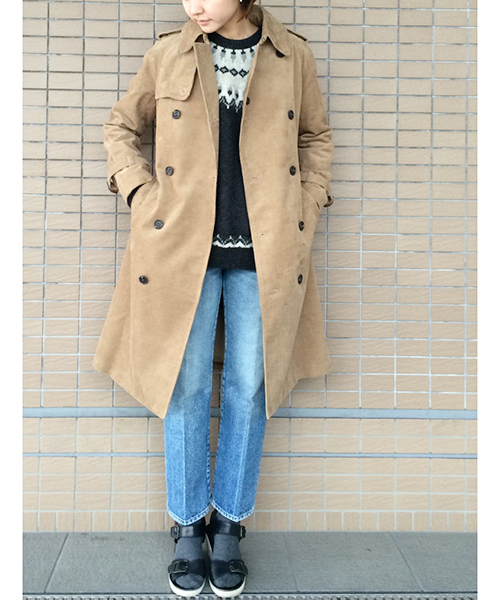 Sheta（シータ）の「ライナー付きコーデュロイトレンチコート（トレンチコート・レディース・ネイビー/ベージュ・FREE）」の2枚目の写真