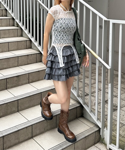 sedacle girl（セダクルガール）の「ガーターデザインレーストップス（Tシャツ/カットソー・レディース・オフホワイト/ブラック/パープル・SMALL/MEDIUM）」の4枚目の写真