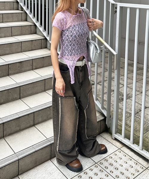 カデュネ　レーストップス　タグ付き セール】ガーターデザインレーストップス（Tシャツ/カットソー