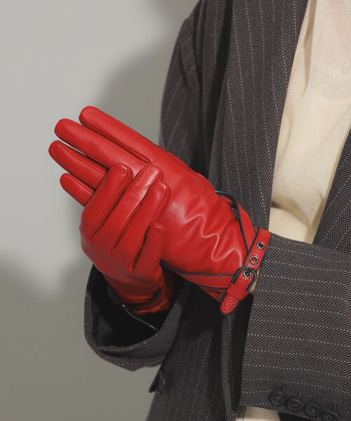 Ray BEAMS（レイビームス）の「レザー ベルト グローブ（手袋・レディース・レッド/ブラウン系その他3/ブラック・ONE SIZE）」の3枚目の写真