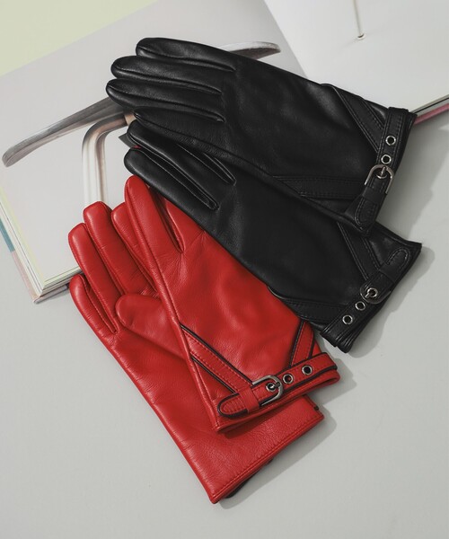 Ray BEAMS（レイビームス）の「レザー ベルト グローブ（手袋・レディース・レッド/ブラウン系その他3/ブラック・ONE SIZE）」の9枚目の写真