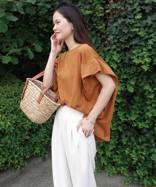 CORNERS（コーナーズ）の「USAコットンタックスリーブTシャツ（Tシャツ/カットソー・レディース・ブラック/チャコールグレー×パープル/グレイッシュベージュ/オフホワイト/チャコールグレー/キャメル・FREE）」の6枚目の写真