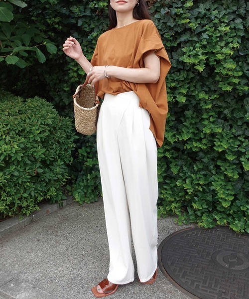 CORNERS（コーナーズ）の「USAコットンタックスリーブTシャツ（Tシャツ/カットソー・レディース・ブラック/チャコールグレー×パープル/グレイッシュベージュ/オフホワイト/チャコールグレー/キャメル・FREE）」の7枚目の写真