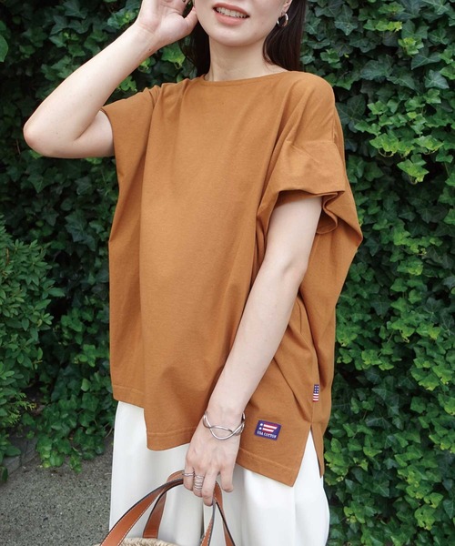 CORNERS（コーナーズ）の「USAコットンタックスリーブTシャツ（Tシャツ/カットソー・レディース・ブラック/チャコールグレー×パープル/グレイッシュベージュ/オフホワイト/チャコールグレー/キャメル・FREE）」の9枚目の写真