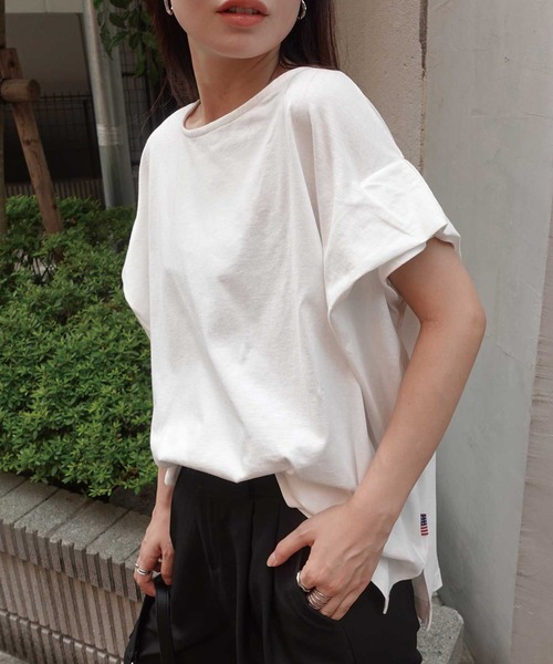 CORNERS（コーナーズ）の「USAコットンタックスリーブTシャツ（Tシャツ/カットソー・レディース・ブラック/チャコールグレー×パープル/グレイッシュベージュ/オフホワイト/チャコールグレー/キャメル・FREE）」の12枚目の写真