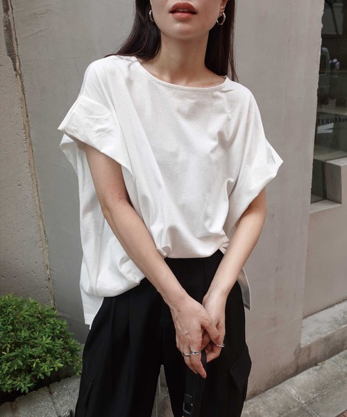 CORNERS（コーナーズ）の「USAコットンタックスリーブTシャツ（Tシャツ/カットソー・レディース・ブラック/チャコールグレー×パープル/グレイッシュベージュ/オフホワイト/チャコールグレー/キャメル・FREE）」の14枚目の写真