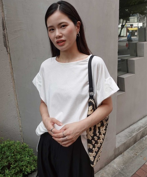 CORNERS（コーナーズ）の「USAコットンタックスリーブTシャツ（Tシャツ/カットソー・レディース・ブラック/チャコールグレー×パープル/グレイッシュベージュ/オフホワイト/チャコールグレー/キャメル・FREE）」の15枚目の写真