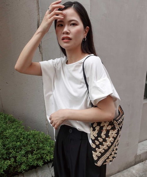 CORNERS（コーナーズ）の「USAコットンタックスリーブTシャツ（Tシャツ/カットソー・レディース・ブラック/チャコールグレー×パープル/グレイッシュベージュ/オフホワイト/チャコールグレー/キャメル・FREE）」の16枚目の写真