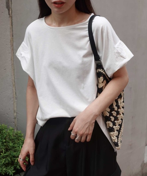 CORNERS（コーナーズ）の「USAコットンタックスリーブTシャツ（Tシャツ/カットソー・レディース・ブラック/チャコールグレー×パープル/グレイッシュベージュ/オフホワイト/チャコールグレー/キャメル・FREE）」の17枚目の写真