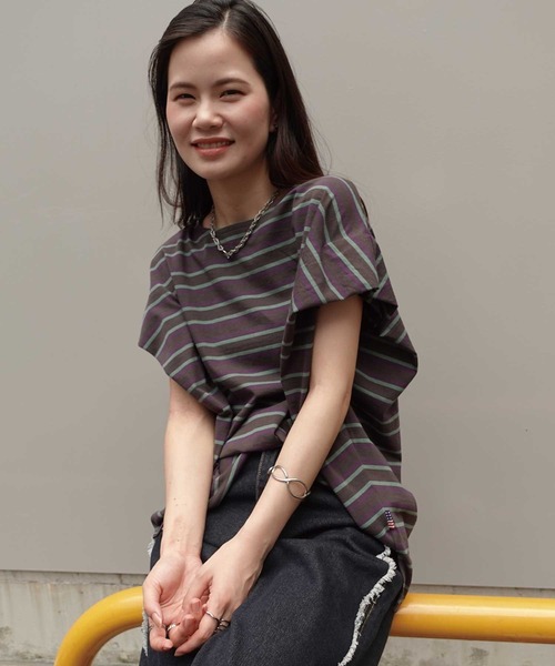 CORNERS（コーナーズ）の「USAコットンタックスリーブTシャツ（Tシャツ/カットソー・レディース・ブラック/チャコールグレー×パープル/グレイッシュベージュ/オフホワイト/チャコールグレー/キャメル・FREE）」の18枚目の写真