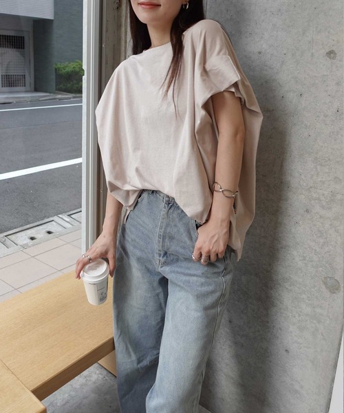 CORNERS（コーナーズ）の「USAコットンタックスリーブTシャツ（Tシャツ/カットソー・レディース・ブラック/チャコールグレー×パープル/グレイッシュベージュ/オフホワイト/チャコールグレー/キャメル・FREE）」の21枚目の写真