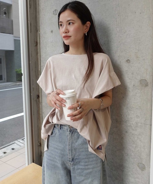 CORNERS（コーナーズ）の「USAコットンタックスリーブTシャツ（Tシャツ/カットソー・レディース・ブラック/チャコールグレー×パープル/グレイッシュベージュ/オフホワイト/チャコールグレー/キャメル・FREE）」の22枚目の写真