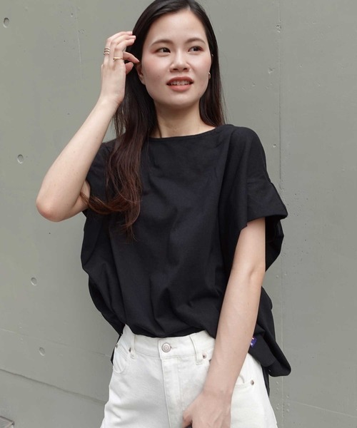 CORNERS(コーナーズ)の「USAコットンタックスリーブTシャツ【接触冷感】(Tシャツ/カットソー・レディース・ブラック/チャコールグレー×パープル/グレイッシュベージュ/オフホワイト/チャコールグレー/キャメル・FREE)」の18枚目の写真