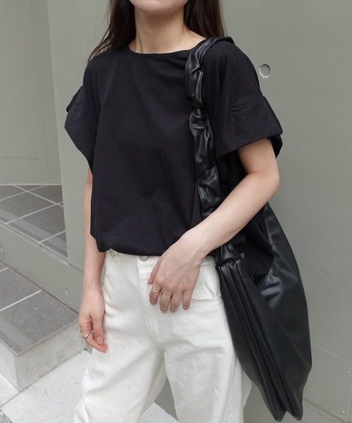 CORNERS(コーナーズ)の「USAコットンタックスリーブTシャツ【接触冷感】(Tシャツ/カットソー・レディース・ブラック/チャコールグレー×パープル/グレイッシュベージュ/オフホワイト/チャコールグレー/キャメル・FREE)」の19枚目の写真