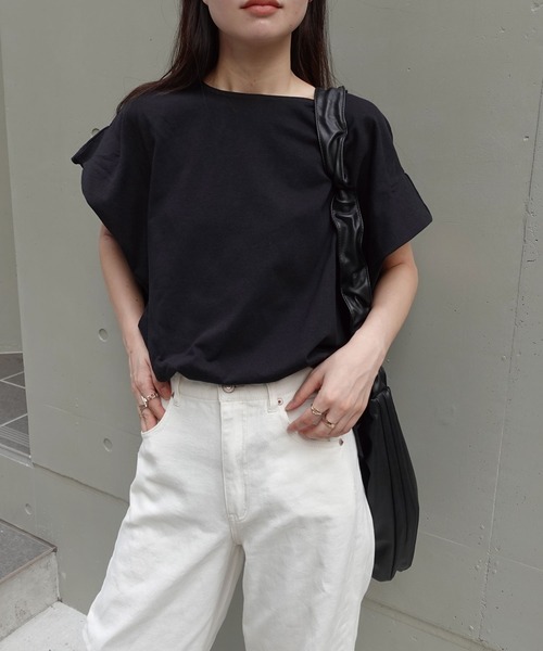 CORNERS(コーナーズ)の「USAコットンタックスリーブTシャツ【接触冷感】(Tシャツ/カットソー・レディース・ブラック/チャコールグレー×パープル/グレイッシュベージュ/オフホワイト/チャコールグレー/キャメル・FREE)」の20枚目の写真