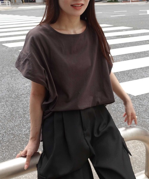 CORNERS(コーナーズ)の「USAコットンタックスリーブTシャツ【接触冷感】(Tシャツ/カットソー・レディース・ブラック/チャコールグレー×パープル/グレイッシュベージュ/オフホワイト/チャコールグレー/キャメル・FREE)」の22枚目の写真