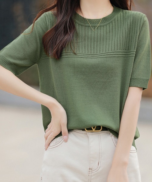 Miniministore(ミニミニストア)の「サマーニット クールネックメッシュニット(ニット/セーター・レディース・ブラック/カーキ/ベージュ/モカ/ホワイト・FREE)」の20枚目の写真