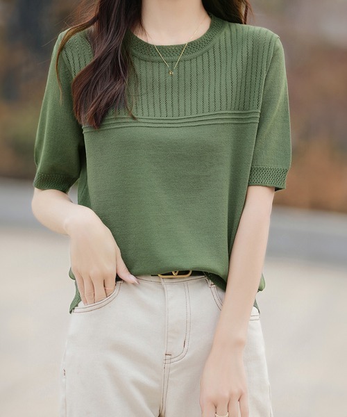 Miniministore(ミニミニストア)の「サマーニット クールネックメッシュニット(ニット/セーター・レディース・ブラック/カーキ/ベージュ/モカ/ホワイト・FREE)」の21枚目の写真
