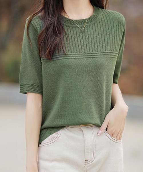 Miniministore(ミニミニストア)の「サマーニット クールネックメッシュニット(ニット/セーター・レディース・ブラック/カーキ/ベージュ/モカ/ホワイト・FREE)」の22枚目の写真