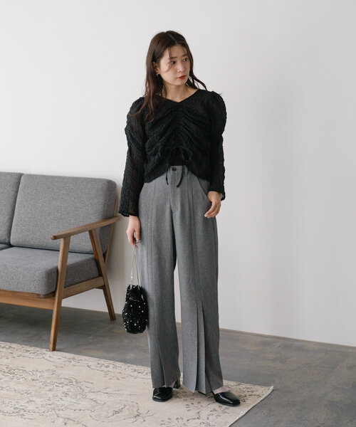 Kastane（カスタネ）の「*【新色追加】プリーツスラックスワイドパンツ（スラックス・レディース・グレー/ブラウン/ライトグレー・FREE）」の19枚目の写真