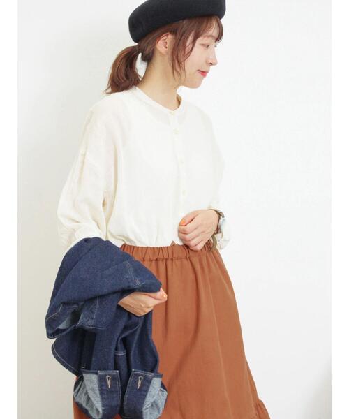 Samansa Mos2（サマンサ モスモス）の「ガーゼバンドカラーシャツ（シャツ/ブラウス・レディース・キナリ/グリーン/ブラック/マスタード・F）」の5枚目の写真