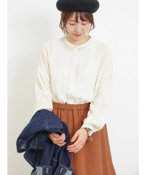 Samansa Mos2（サマンサ モスモス）の「ガーゼバンドカラーシャツ（シャツ/ブラウス・レディース・キナリ/グリーン/ブラック/マスタード・F）」の6枚目の写真