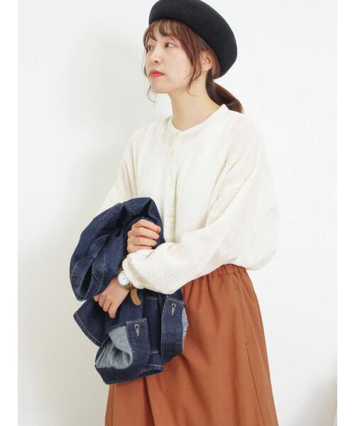 Samansa Mos2（サマンサ モスモス）の「ガーゼバンドカラーシャツ（シャツ/ブラウス・レディース・キナリ/グリーン/ブラック/マスタード・F）」の7枚目の写真