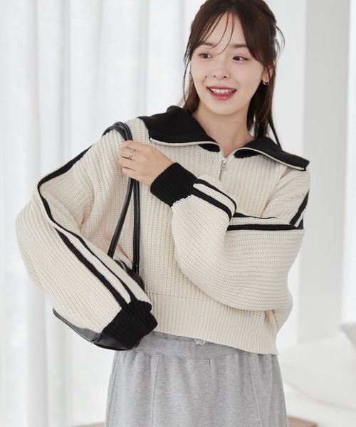 WEGO（ウィゴー）の「WEGO/ハーフジップニットプルオーバー（ニット/セーター・レディース・その他1/ホワイト系その他/ワイン・FREE）」の16枚目の写真