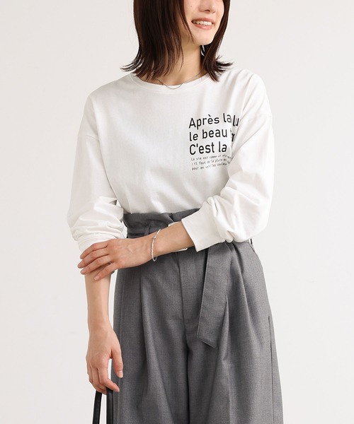 n'OrLABEL（ノアールレーベル）の「『テキストプリントロンT』（Tシャツ/カットソー・レディース・ボルドー/ネイビー/杢グレー/オフホワイト・2/1）」の2枚目の写真