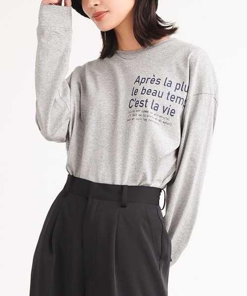 n'OrLABEL（ノアールレーベル）の「『テキストプリントロンT』（Tシャツ/カットソー・レディース・ボルドー/ネイビー/杢グレー/オフホワイト・2/1）」の10枚目の写真