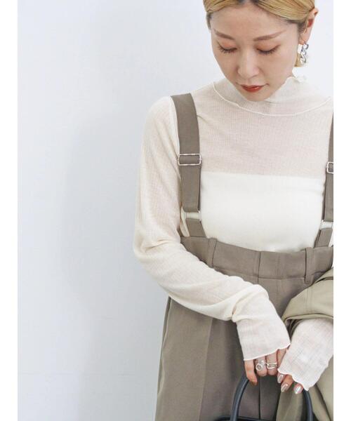 Samansa Mos2 blue（サマンサモスモスブルー）の「シアーリブロンT（Tシャツ/カットソー・レディース・キナリ/キャメル/グリーン/ブラック・F）」の2枚目の写真