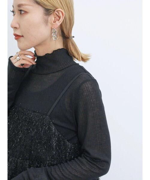 Samansa Mos2 blue（サマンサモスモスブルー）の「シアーリブロンT（Tシャツ/カットソー・レディース・キナリ/キャメル/グリーン/ブラック・F）」の3枚目の写真