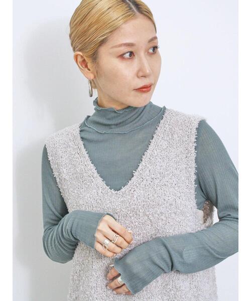 Samansa Mos2 blue（サマンサモスモスブルー）の「シアーリブロンT（Tシャツ/カットソー・レディース・キナリ/キャメル/グリーン/ブラック・F）」の5枚目の写真