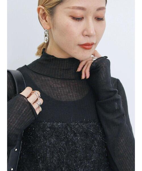 Samansa Mos2 blue（サマンサモスモスブルー）の「シアーリブロンT（Tシャツ/カットソー・レディース・キナリ/キャメル/グリーン/ブラック・F）」の6枚目の写真