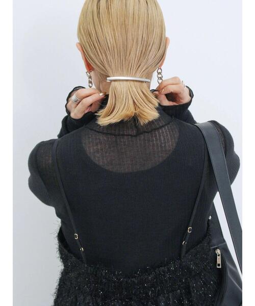 Samansa Mos2 blue（サマンサモスモスブルー）の「シアーリブロンT（Tシャツ/カットソー・レディース・キナリ/キャメル/グリーン/ブラック・F）」の7枚目の写真