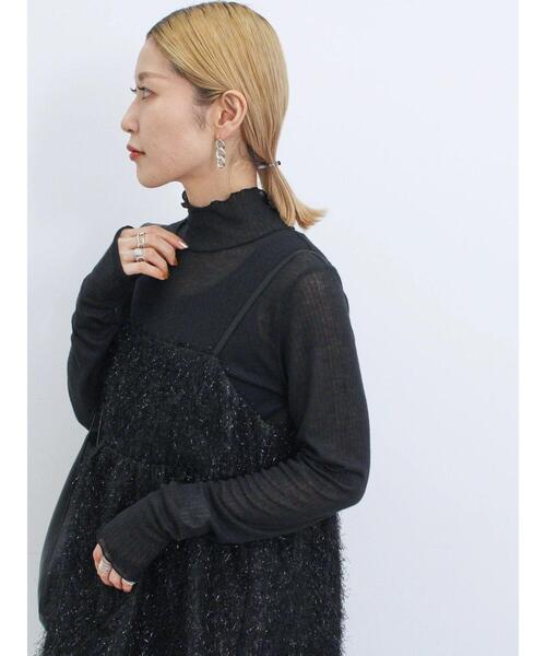 Samansa Mos2 blue（サマンサモスモスブルー）の「シアーリブロンT（Tシャツ/カットソー・レディース・キナリ/キャメル/グリーン/ブラック・F）」の9枚目の写真