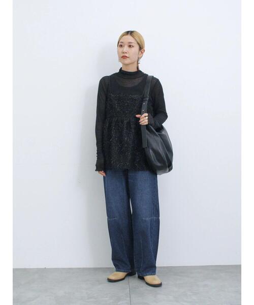 Samansa Mos2 blue（サマンサモスモスブルー）の「シアーリブロンT（Tシャツ/カットソー・レディース・キナリ/キャメル/グリーン/ブラック・F）」の11枚目の写真