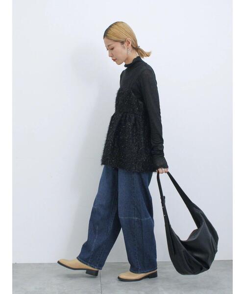 Samansa Mos2 blue（サマンサモスモスブルー）の「シアーリブロンT（Tシャツ/カットソー・レディース・キナリ/キャメル/グリーン/ブラック・F）」の13枚目の写真