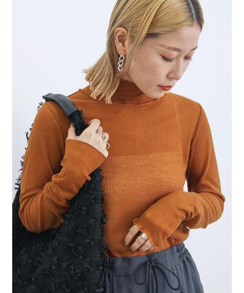 Samansa Mos2 blue（サマンサモスモスブルー）の「シアーリブロンT（Tシャツ/カットソー・レディース・キナリ/キャメル/グリーン/ブラック・F）」の14枚目の写真