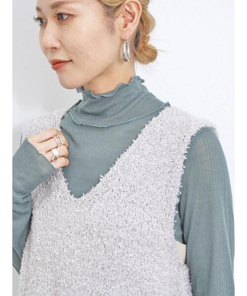 Samansa Mos2 blue（サマンサモスモスブルー）の「シアーリブロンT（Tシャツ/カットソー・レディース・キナリ/キャメル/グリーン/ブラック・F）」の20枚目の写真