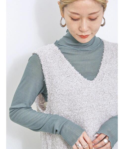 Samansa Mos2 blue（サマンサモスモスブルー）の「シアーリブロンT（Tシャツ/カットソー・レディース・キナリ/キャメル/グリーン/ブラック・F）」の21枚目の写真