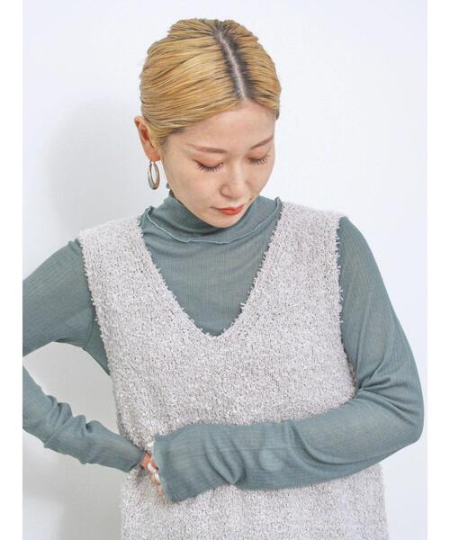 Samansa Mos2 blue（サマンサモスモスブルー）の「シアーリブロンT（Tシャツ/カットソー・レディース・キナリ/キャメル/グリーン/ブラック・F）」の22枚目の写真