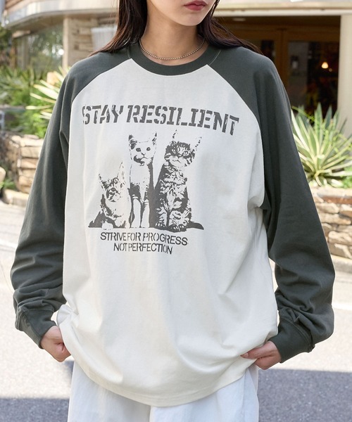 セール】ヴィンテージライクプリントラグランロンT（Tシャツ