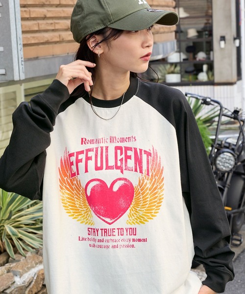 セール】ヴィンテージライクプリントラグランロンT（Tシャツ