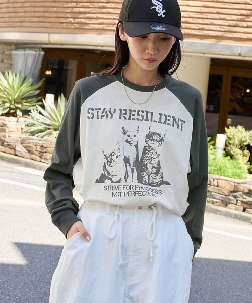 セール】ヴィンテージライクプリントラグランロンT（Tシャツ