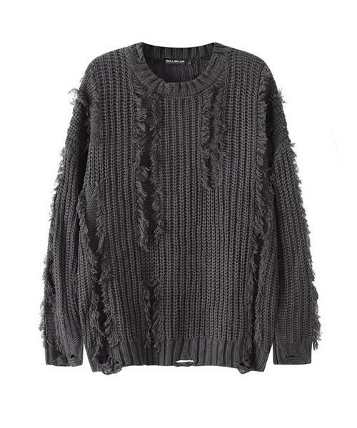 【新品ダク付き】SHOREDITCH DAMAGE KNIT ニット　ブラック XU】damage knit（ニット/セーター）｜XU（エックスユー）の