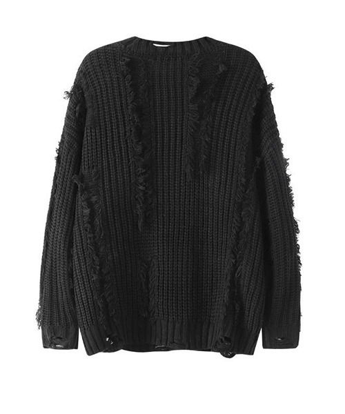 ニット セーター fringe lame knit po レディース セール】Fringe damage knit / フリンジダメージニット（ニット