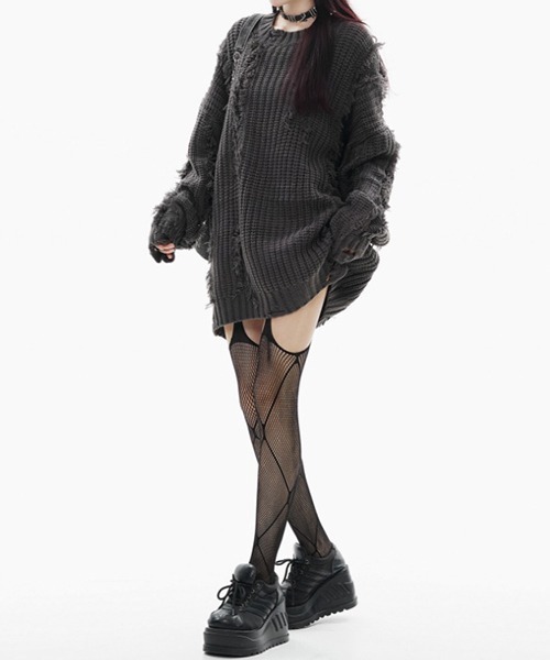 【セール】Fringe damage knit / フリンジダメージニット（ニット/セーター）｜Chick（チック）