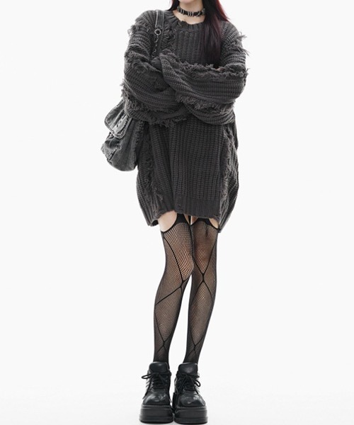 【セール】Fringe damage knit / フリンジダメージニット（ニット/セーター）｜Chick（チック）